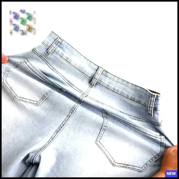 High Waisted Wide Leg Jeans Stretchy Distressed Denim Pants Y2K Retro